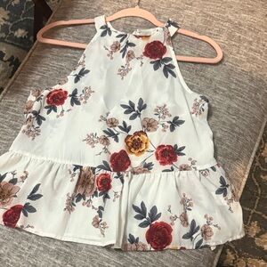 SHELN Floral Print Top in Cream and Pink